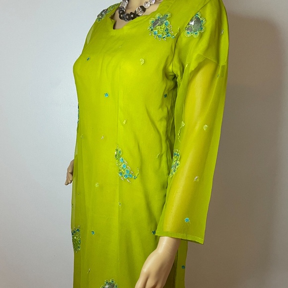 Handmade eastern lime green sheer vintage tunic! - Picture 6 of 13